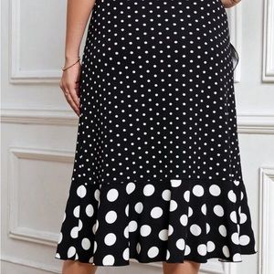 Polka Dot Print Ruffle Hem Skirt